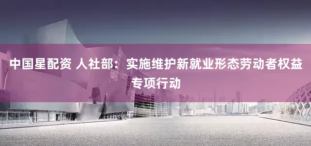 中国星配资 人社部：实施维护新就业形态劳动者权益专项行动